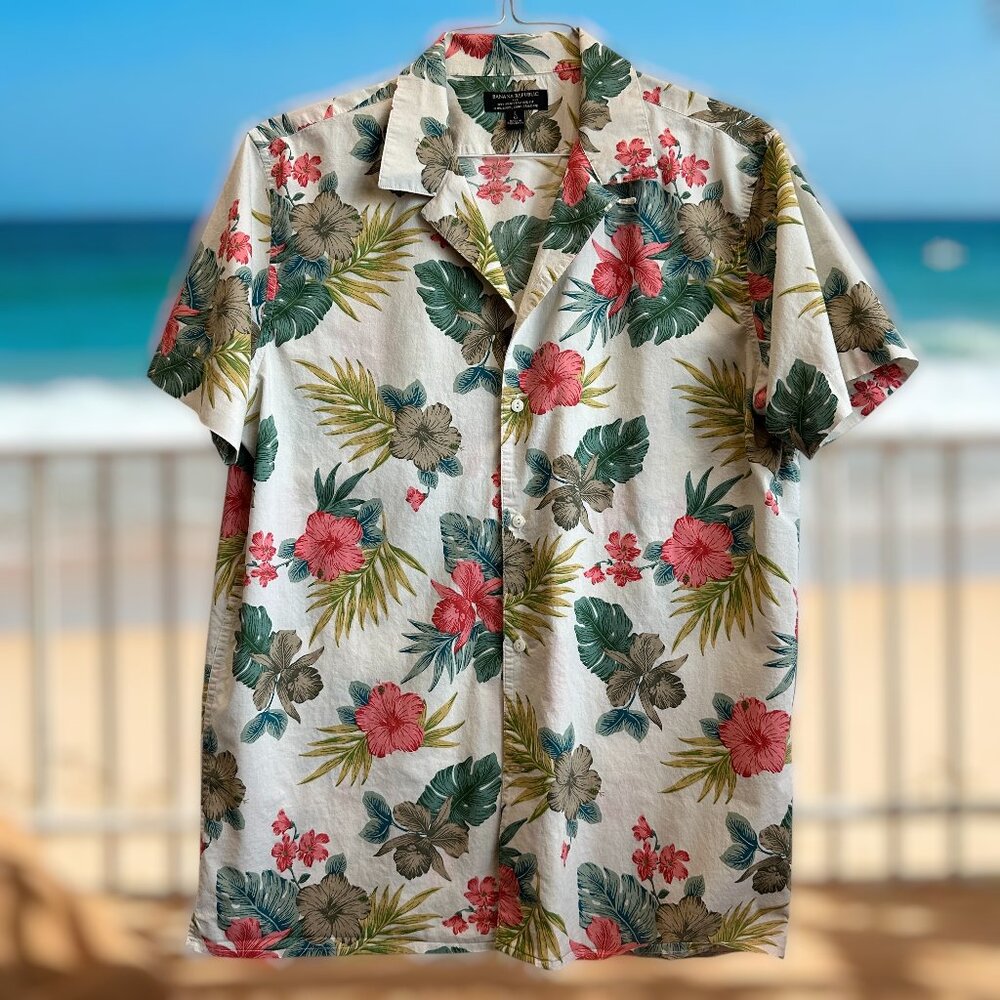 Banana Republic Tropical Hibiscus Shirt Men's Size L Previously Owned